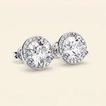 Load image into Gallery viewer, Round Halo Stud Earrings Classic Bezel Look