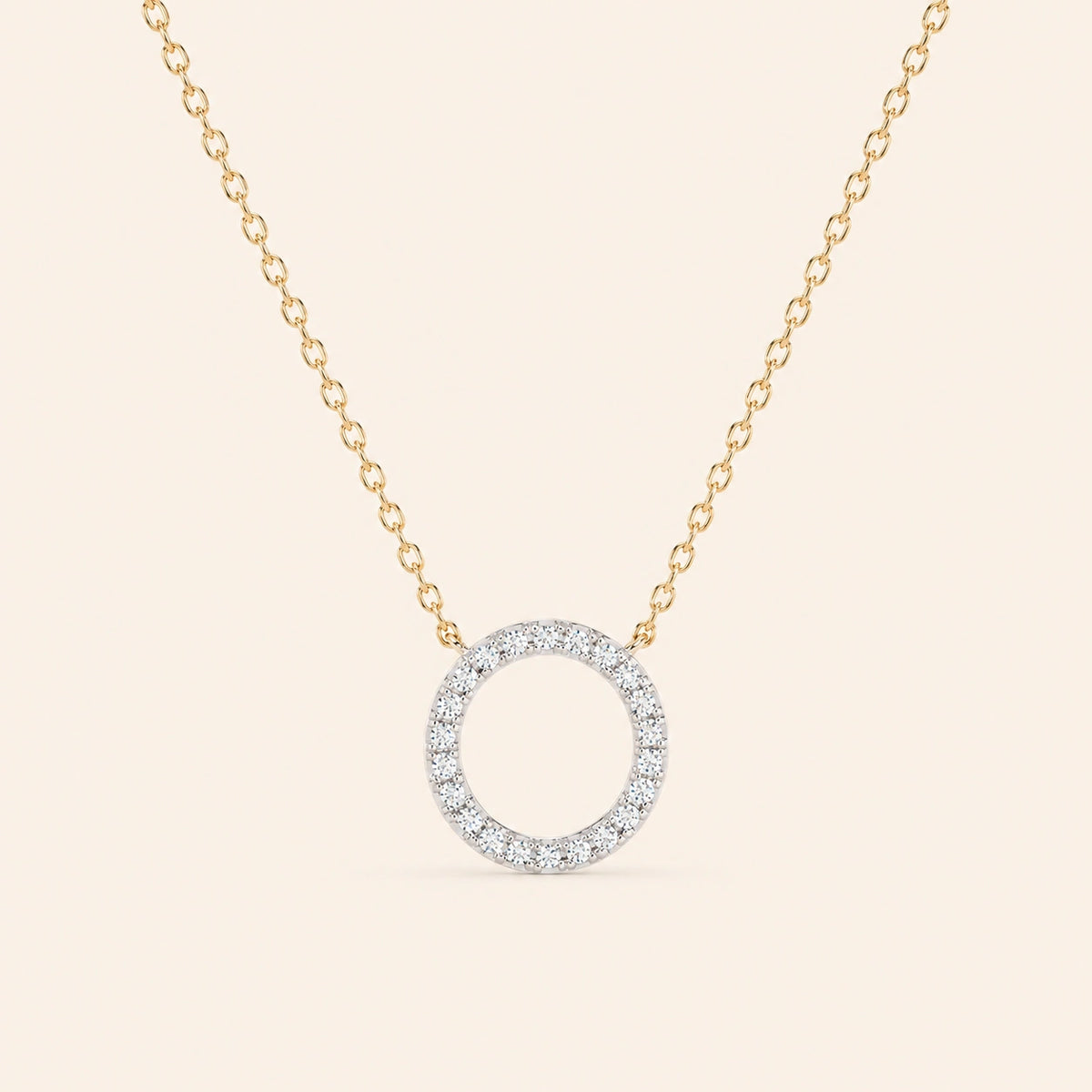 Front view of prong set circle necklace