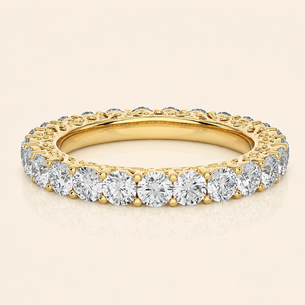 Front view of filigree eternity band