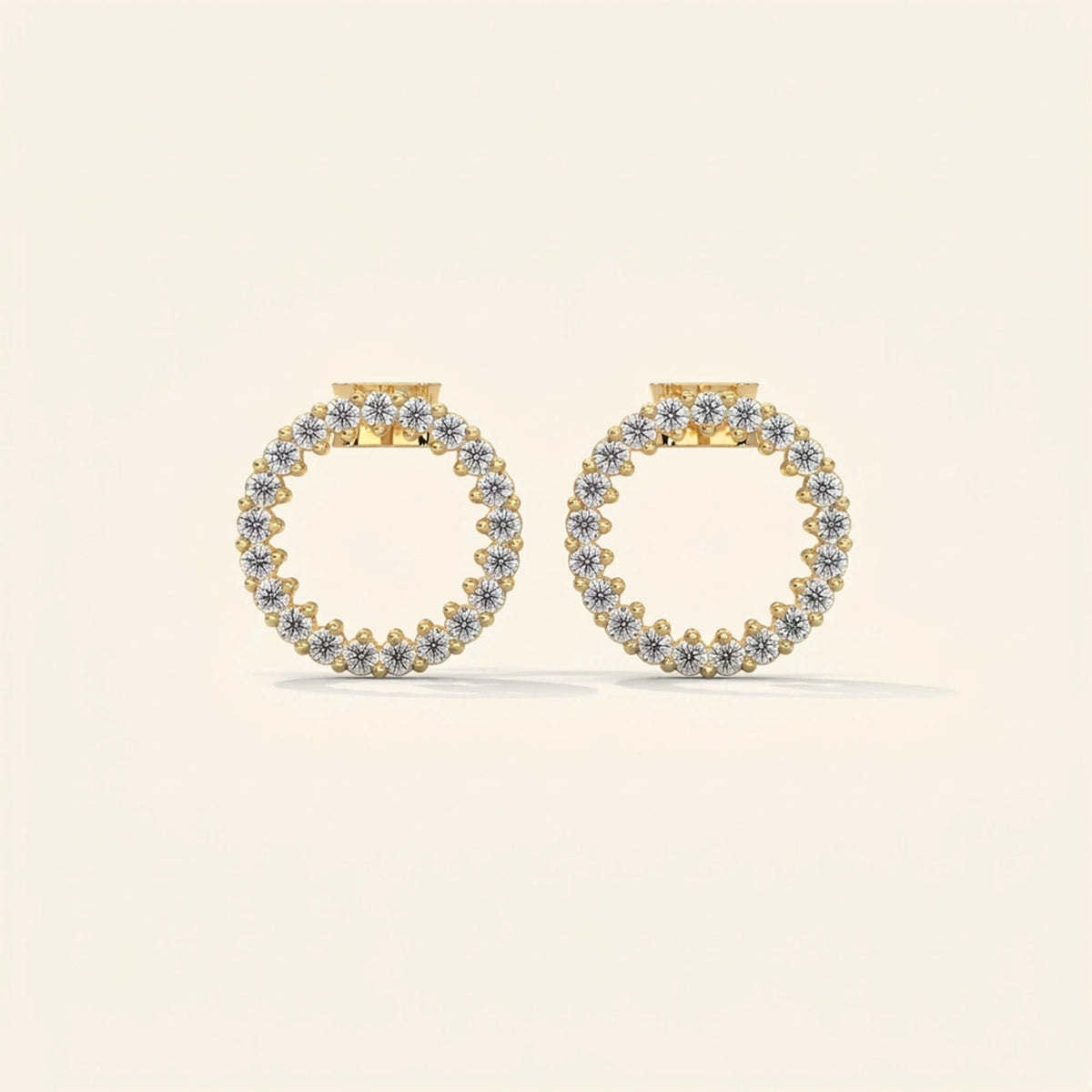 Front view of round halo stud earrings