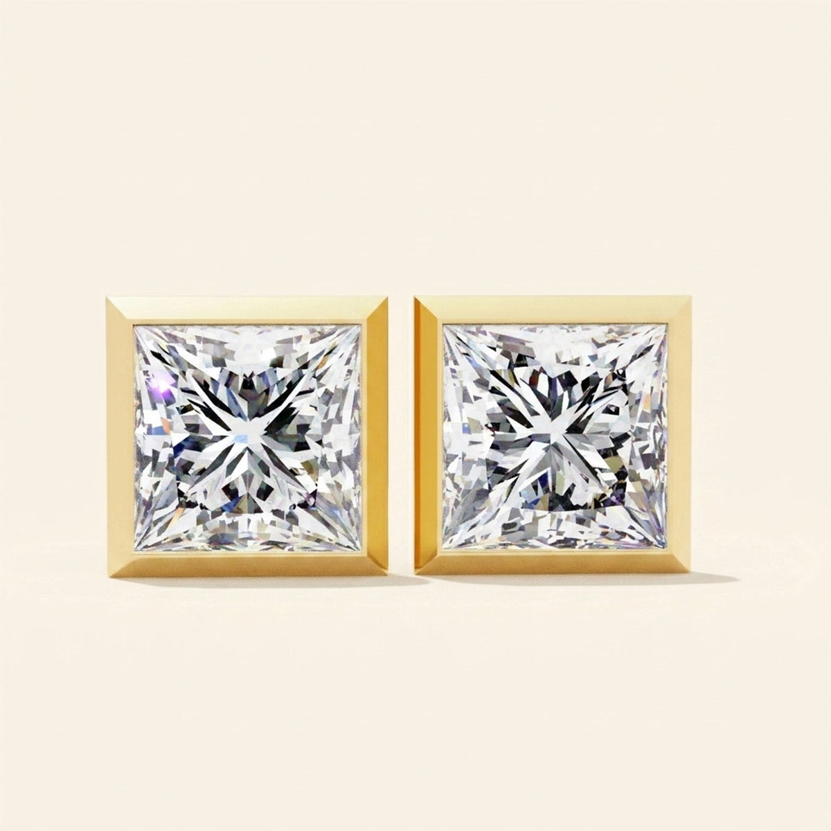 Front view of square earrings studs with flat back setting