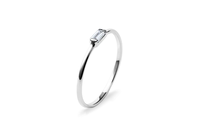 1 carat baguette cut solitaire moissanite ring in white gold