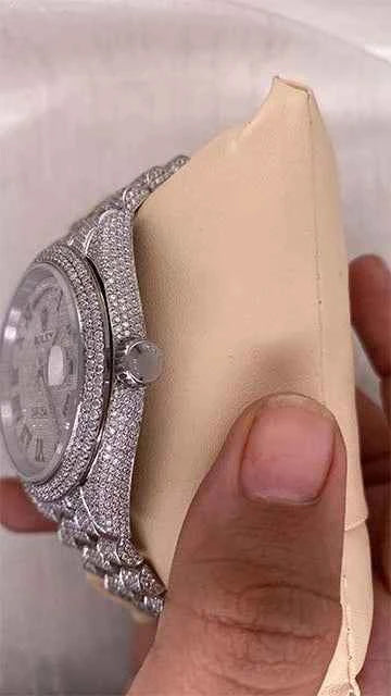 Side view of bust down moissanite watch swiss made
