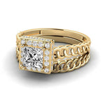 Load image into Gallery viewer, 1.50 Ct Princess Cut Hidden Halo Moissanite Bridal Set Ring in Yellow Gold