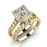Load image into Gallery viewer, 1.50 Ct Princess Cut Hidden Halo Moissanite Bridal Set Ring in Yellow Gold