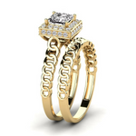 Load image into Gallery viewer, 1.50 Ct Princess Cut Hidden Halo Moissanite Bridal Set Ring in Yellow Gold