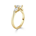 Load image into Gallery viewer, 2.5 Carat Moissanite Cushion Three Stone Ring in Yellow Gold