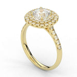 Load image into Gallery viewer, 1.50 Ct Cushion Cut Double Halo Moissanite Ring in Yellow Gold