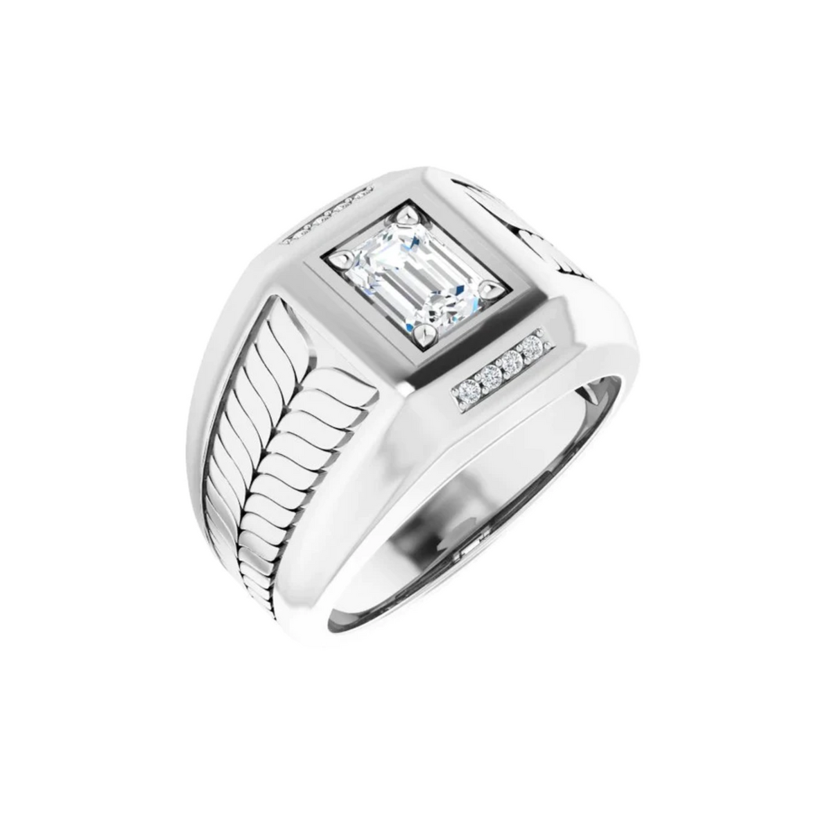 1 carat emerald cut bezel set moissanite ring for men