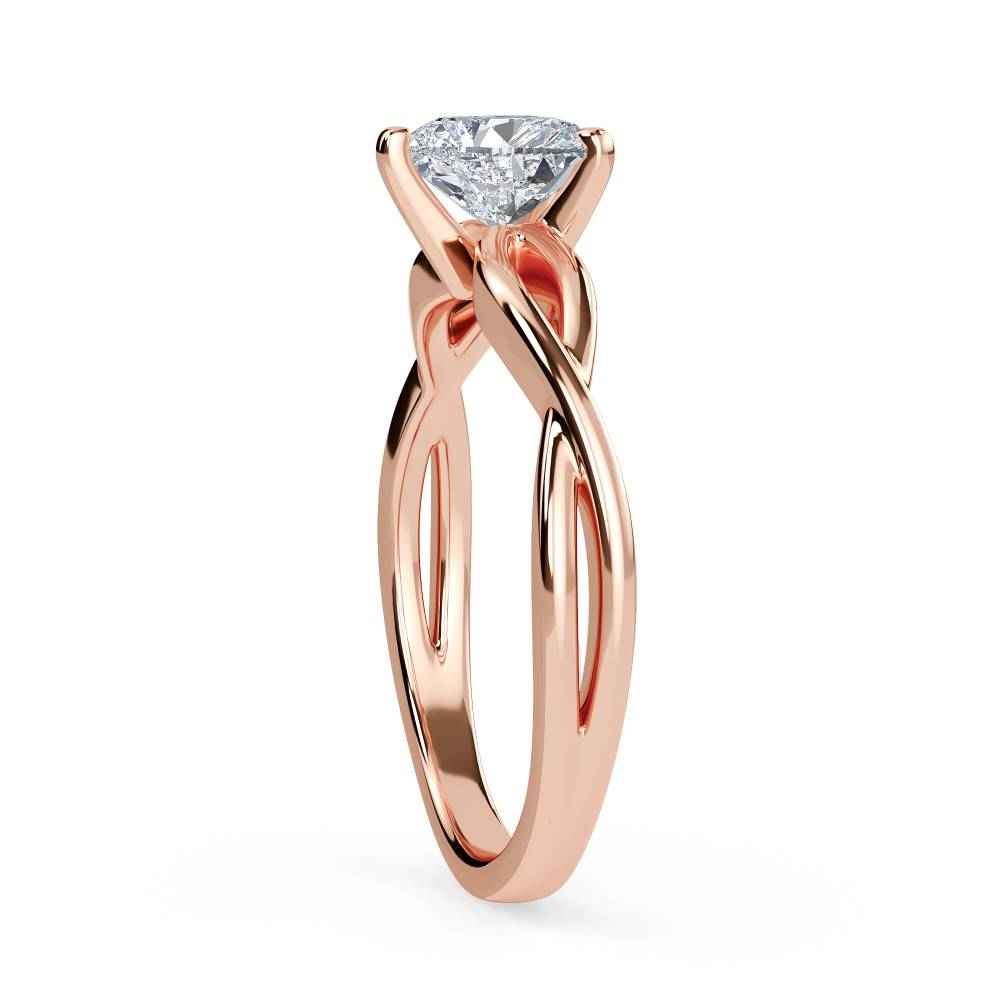 1 carat heart cut twisted solitaire moissanite ring in rose gold