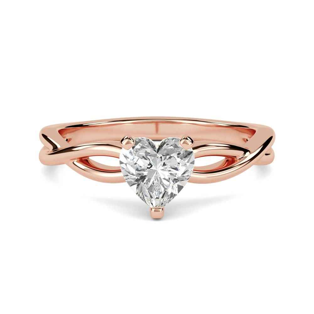 1 carat heart cut twisted solitaire moissanite ring in rose gold