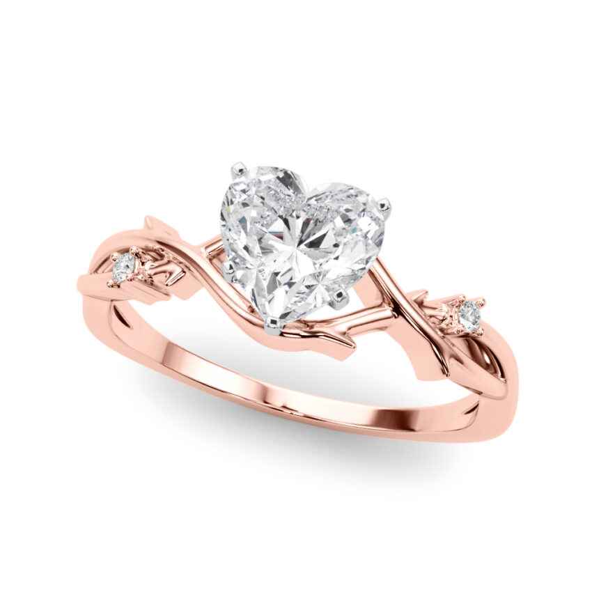 1 carat heart shape three stone twisted moissanite ring in rose gold