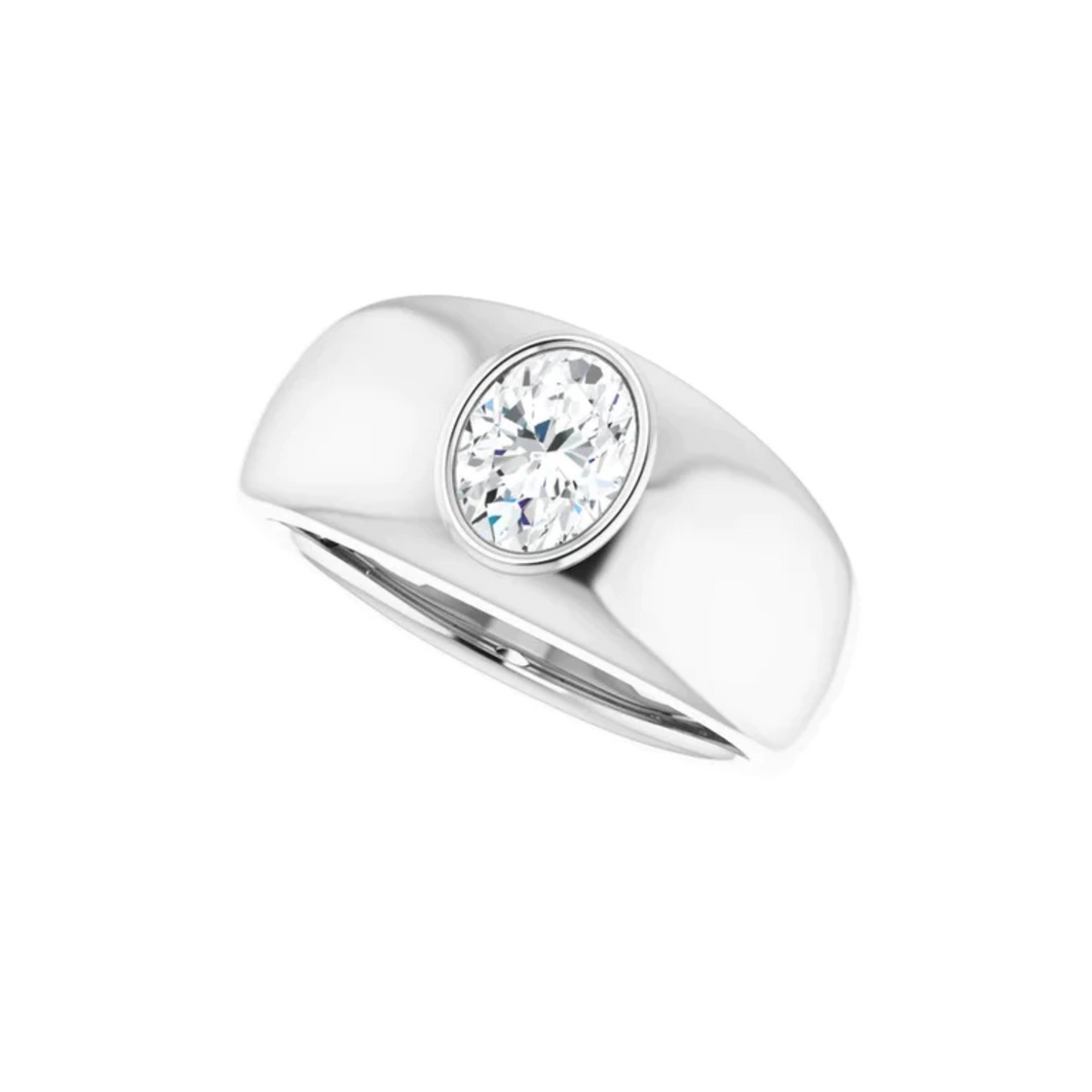 1 carat oval cut solitaire moissanite ring in white gold for mens