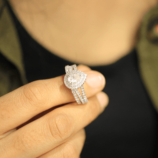 Pear Halo Moissanite Engagement Ring