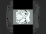 Load and play video in Gallery viewer, 360 video view of a cushion-cut moissanite gemstone, showcasing its sparkle, fire, and intricate faceting from all angles.