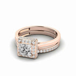 Load image into Gallery viewer, 1.50 Ct Princess Shape Halo Moissanite Bridal Set Ring in Rose Gold