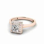 Load image into Gallery viewer, 1.50 Ct Princess Shape Halo Moissanite Bridal Set Ring in Rose Gold