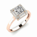 Load image into Gallery viewer, 1.50 Ct Princess Shape Halo Moissanite Bridal Set Ring in Rose Gold