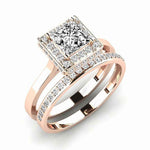 Load image into Gallery viewer, 1.50 Ct Princess Shape Halo Moissanite Bridal Set Ring in Rose Gold