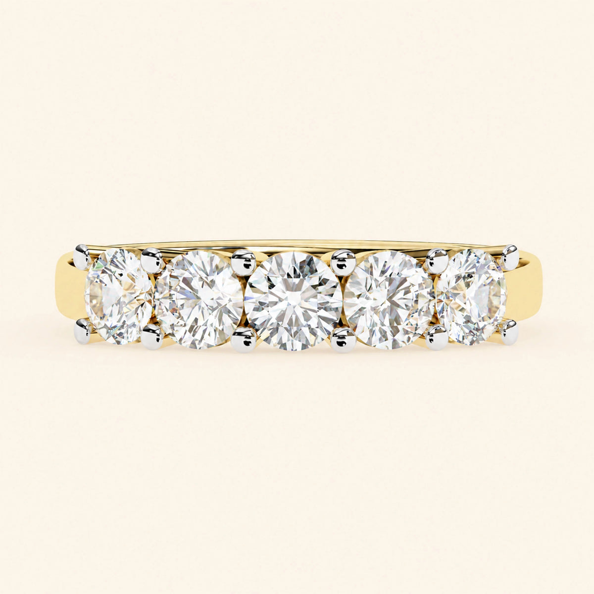 Front view of 5 stone wedding band