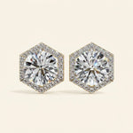 Load image into Gallery viewer, Round Earrings Hexagon Halo Design