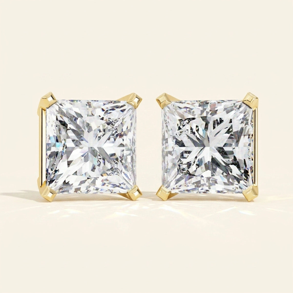 Front view of princess cut earrings