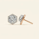 Load image into Gallery viewer, Round Earrings Hexagon Halo Design
