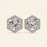 Load image into Gallery viewer, Round Earrings Hexagon Halo Design