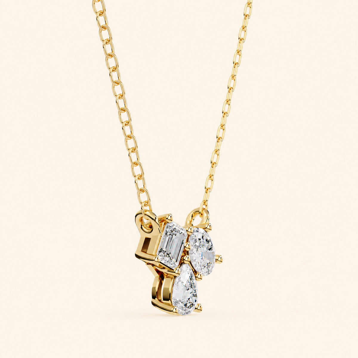 Side view of cluster necklace