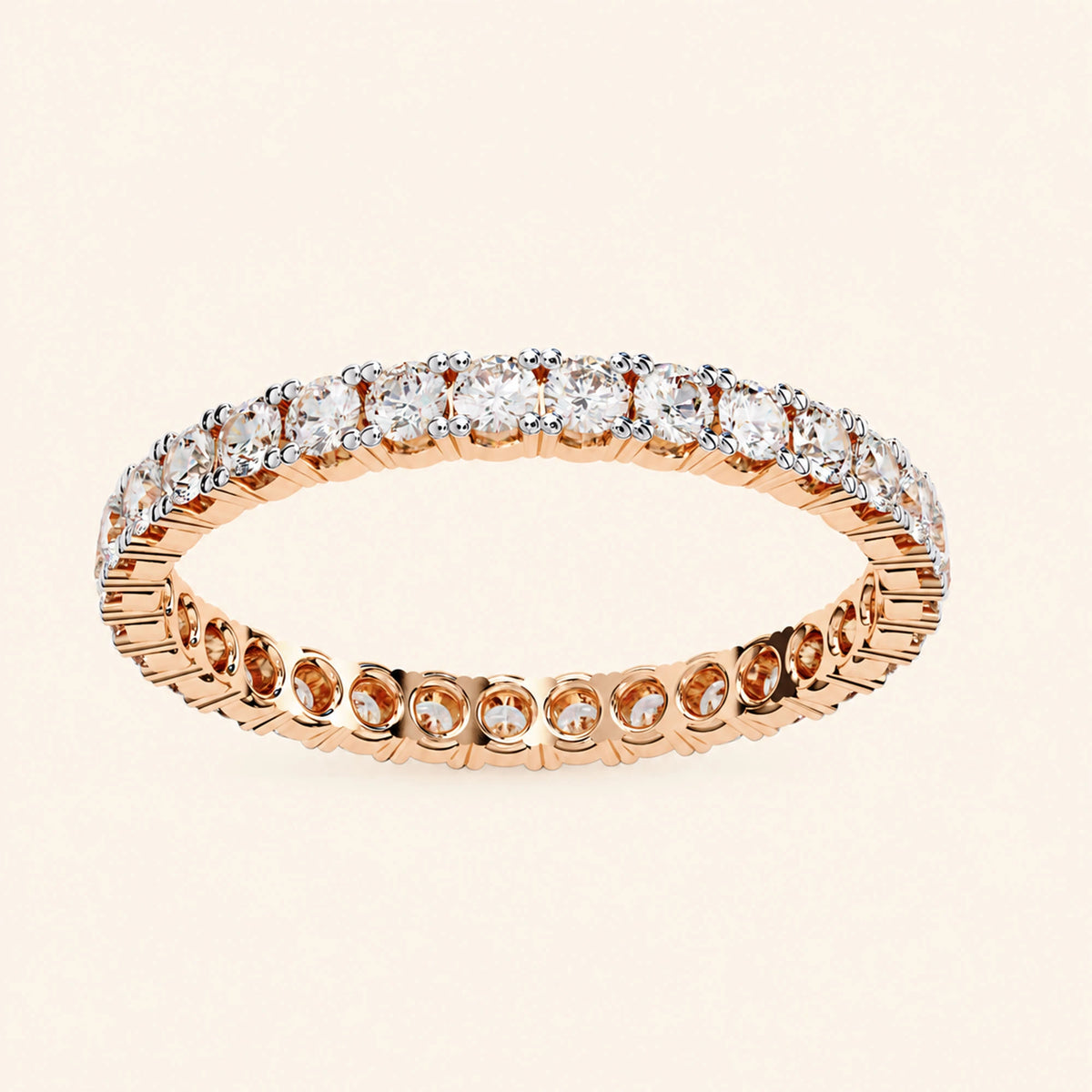 Angle view of round shape eternity wedding band