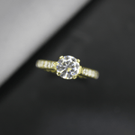 Load image into Gallery viewer, 1.50 Ct Round Cut Moissanite Ring With Accent in Yellow Gold