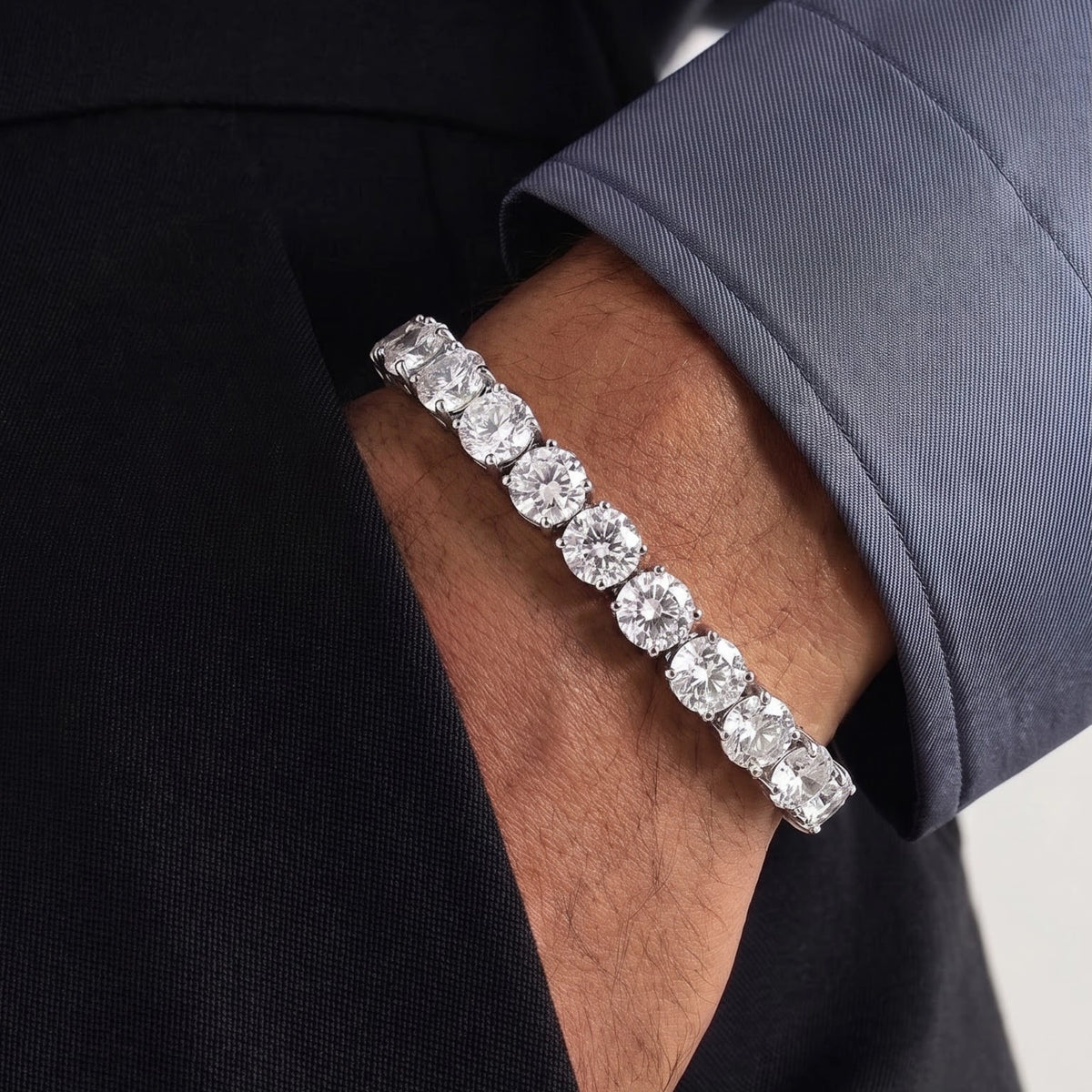 3 ct round cut moissanite hip hop bracelet in sterling in silver for men's