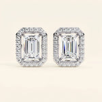 Load image into Gallery viewer, Emerald Cut Halo Stud Earrings