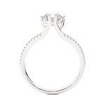 Load image into Gallery viewer, Side profile of 1.40 Ct Round Cut Moissanite Split Shank Engagement Ring In White Gold, highlighting the prong setting.