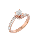 Load image into Gallery viewer, Angled view of 1.50 Carat Bypass Three Row Round Moissanite Ring In Rose Gold, showcasing the band and setting.