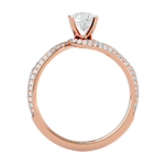 Load image into Gallery viewer, Side profile of 1.50 Carat Bypass Three Row Round Moissanite Ring In Rose Gold, highlighting the prong setting.