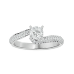 Load image into Gallery viewer, Front view of 1.50 Carat Bypass Three Row Round Moissanite Ring In White Gold, highlighting the brilliant center moissanite stone.