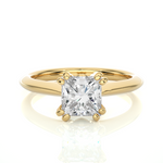 Load image into Gallery viewer, Front view of 1.50 Carat Princess Cut Moissanite Solitaire Ring In Yellow Gold, highlighting the brilliant center moissanite stone.