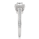 Load image into Gallery viewer, Side profile of 1.50 Carat Round Moissanite Hidden Halo Engagement Ring In White Gold, highlighting the brilliant center moissanite stone., highlighting the prong setting.
