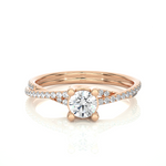 Load image into Gallery viewer, Front view of 1.50 Carat Round Moissanite Twisted Solitaire Ring In Rose Gold, highlighting the brilliant center moissanite stone.
