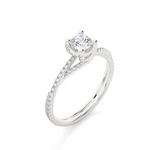 Load image into Gallery viewer, Angled view of 1.50 Carat Round Moissanite Twisted Solitaire Ring In White Gold, showcasing the band and setting.