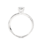 Load image into Gallery viewer, Side profile of 1.50 Carat Round Moissanite Twisted Solitaire Ring In White Gold, highlighting the prong setting.