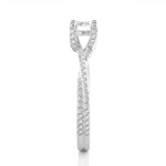 Load image into Gallery viewer, Side profile of 1.50 Carat Round Moissanite Twisted Solitaire Ring In White Gold, highlighting the prong setting.