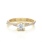 Load image into Gallery viewer, Front view of 1.50 Carat Round Moissanite Twisted Solitaire Ring In Yellow Gold, highlighting the brilliant center moissanite stone.