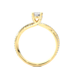Load image into Gallery viewer, Side profile of 1.50 Carat Round Moissanite Twisted Solitaire Ring In Yellow Gold, highlighting the prong setting.