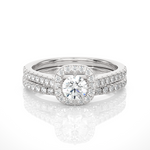 Load image into Gallery viewer, 1.50 Carat Halo Moissanite Bridal Set With Accents in Yellow Gold