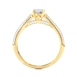 Load image into Gallery viewer, Side profile of 1.50 Ct Moissanite Three Row Engagement Ring with Accent In Yellow Gold, highlighting the prong setting.