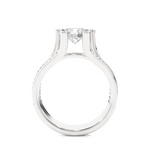 Load image into Gallery viewer, Side profile of 1.50 Ct Moissanite Three Row Split Shank Engagement Ring In White Gold, highlighting the prong setting.