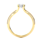 Load image into Gallery viewer, Side profile of 1.50 Ct Round Cut Moissanite Two Row Accent Engagement Ring In Yellow Gold, highlighting the prong setting.