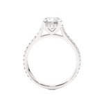 Load image into Gallery viewer, Side profile of 1.50 Ct Round Moissanite Hidden Halo Engagement Ring In White Gold, highlighting the brilliant center moissanite stone., highlighting the prong setting.